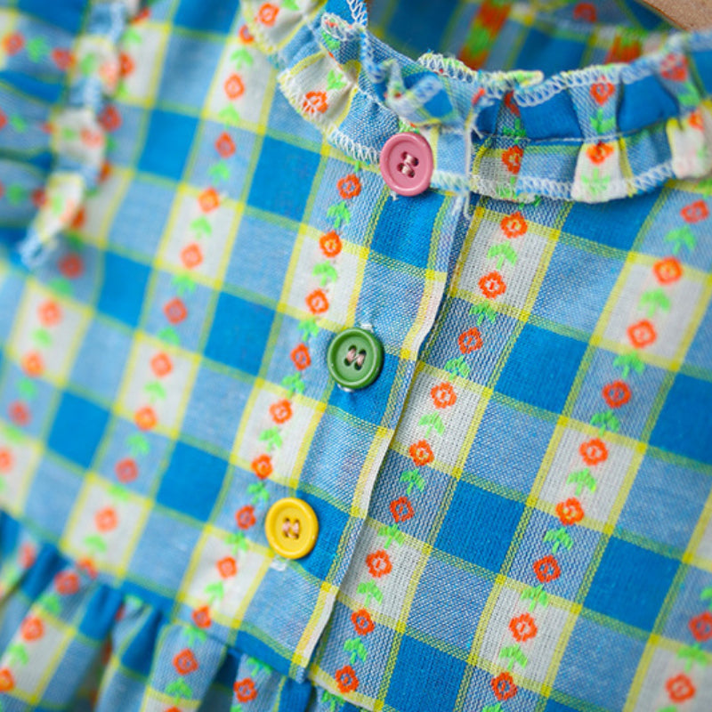 New Summer Girls Plaid Ruffled Princess Dress