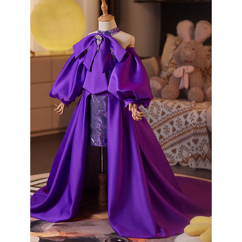 Purple Girls Prom Dress Children Birthday Princess Dress