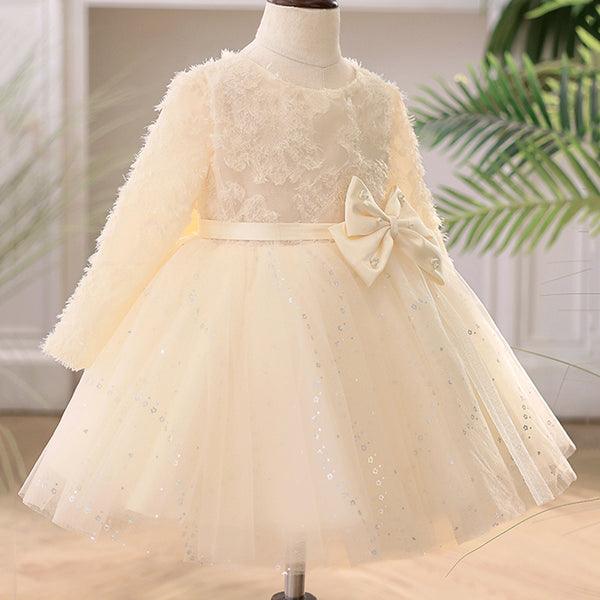 Elegant Baby First Communion Dress Toddler Bow Christening Dress