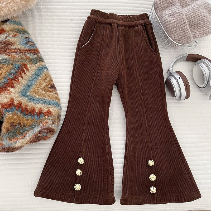 Girls' Winter Fleece Hooded Coat Flared Pants Two-Piece Set