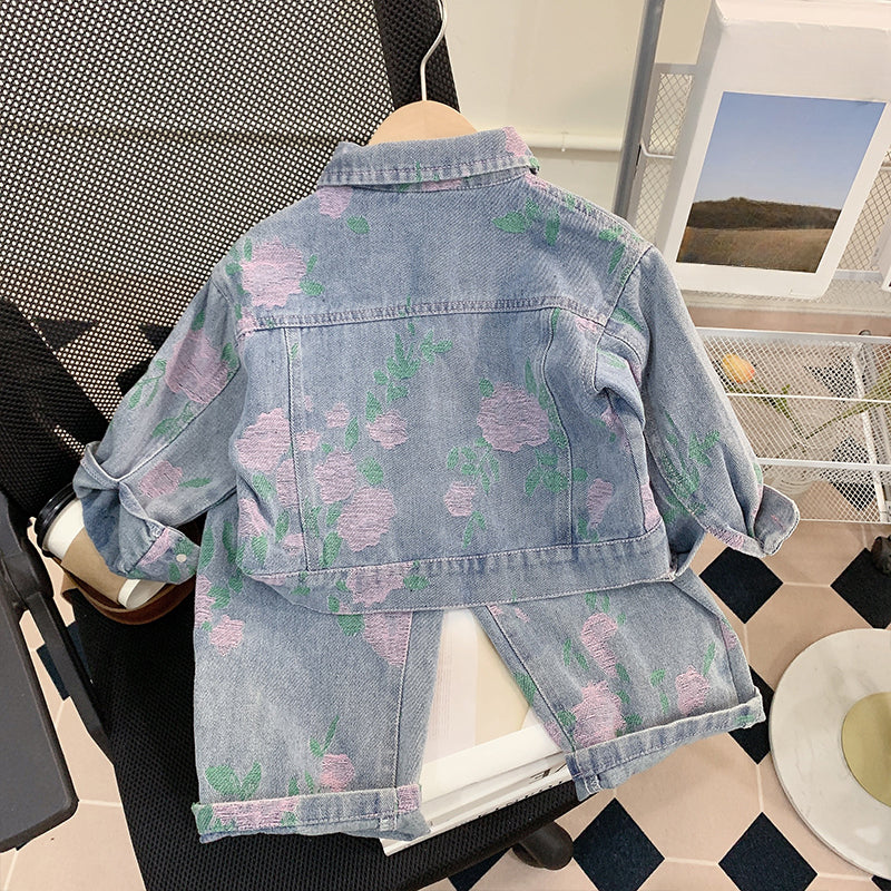 Girls Spring Suit Children's Denim Two-piece Suit