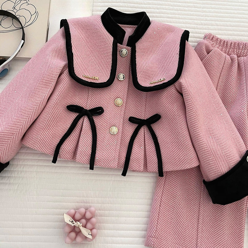 Girls' Winter Coat Casual Pants Two-Piece Set