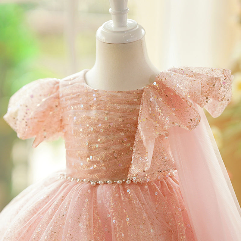 Elegant Baby Girls Pink Sequin Mesh Birthday Evening Dress Toddler Formal Dress