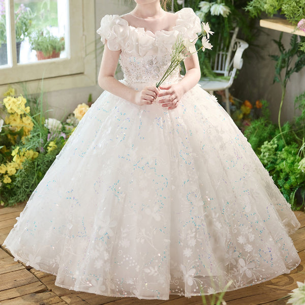 Girls White Birthday Princess Dress Children's Communion Dress Flower Girl Wedding Dress