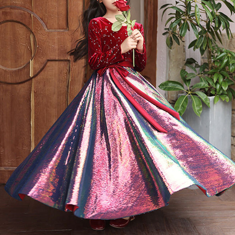 Sweet Baby Girls Burgundy Sequined Long Sleeve New Year's Dress Toddler Evening Princess Dress, Claret / 3-4 Years (110cm) Sweet Baby Girls Burgundy Sequined Long Sleeve New Year's Dress Toddler Evening Princess Dress, Claret / 3-4 Years (110cm)