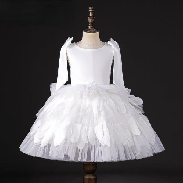 Baby Girl Fluffy Feathers Beauty Pageant  Dress Toddler Birthday Party Princess Dress