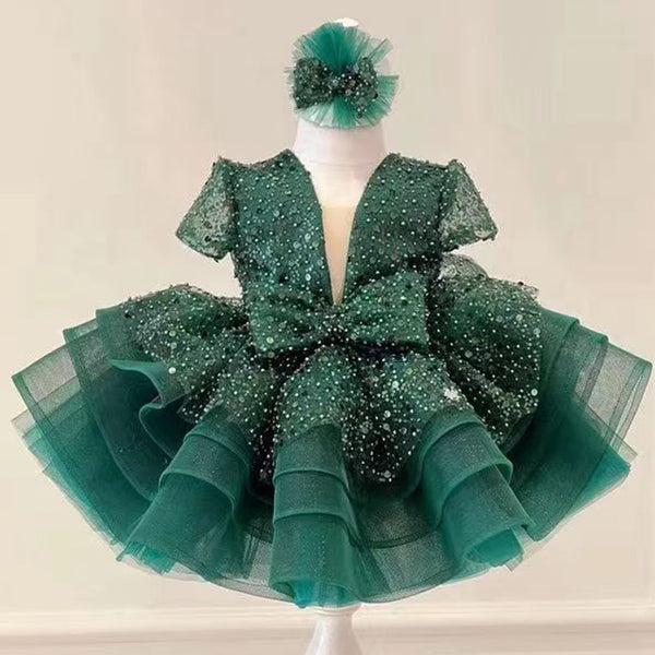 Baby Girl Sequins Christening Dress Toddler Beauty  Pageant Birthday Princess Dress