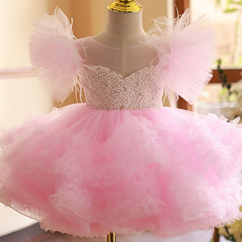 Baby Girl Birthday Party Pearl Chiffon Back Zipper Princess Dress