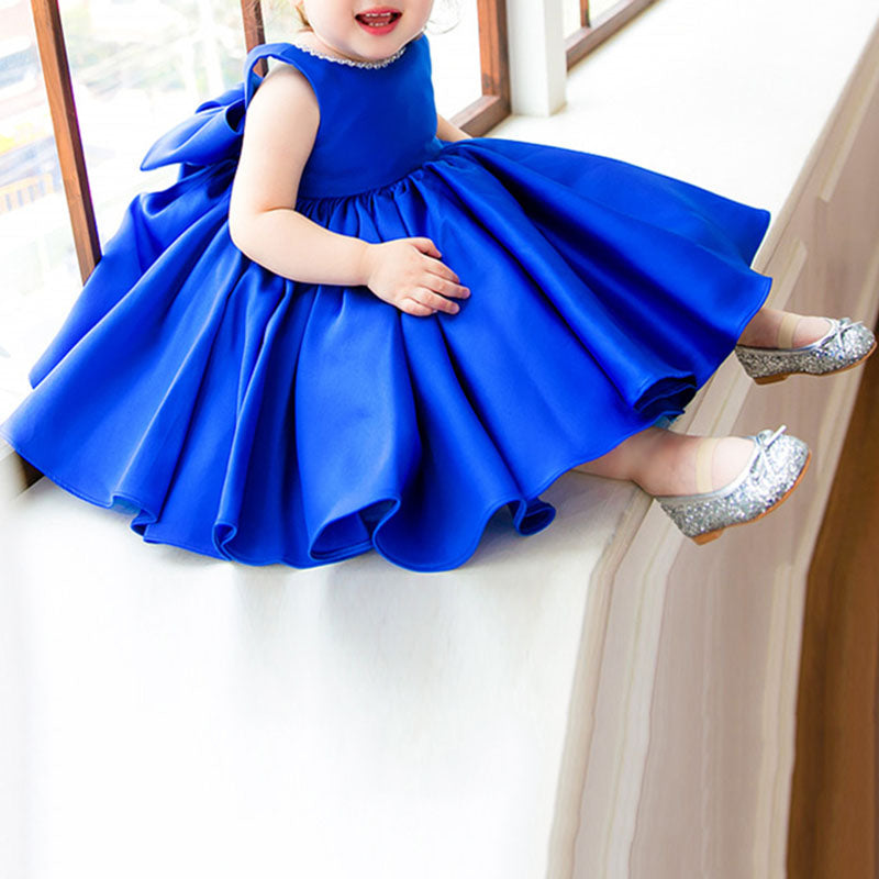 Toddler Prom Dress Girl Blue Sleeveless Party Bow Puffy Princess Dress