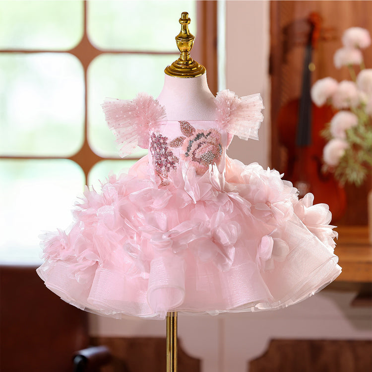 Girls Pink Ball Gown Children's Birthday Princess Dress Flower Girl Dress