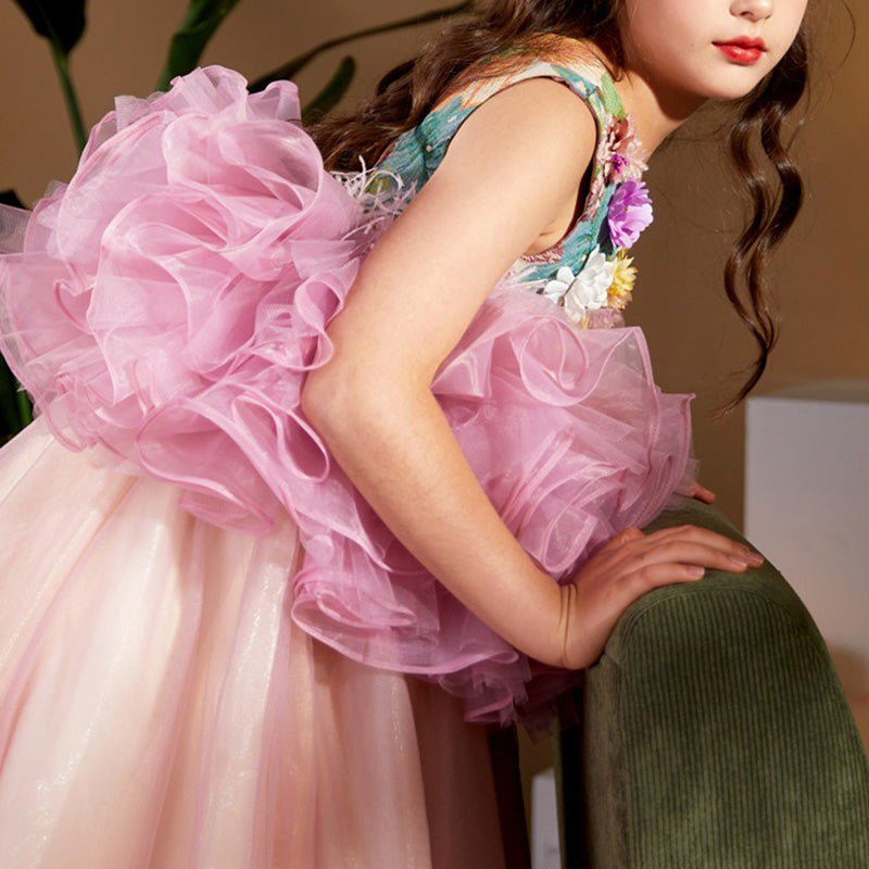 Elegant Baby Girl  Fluffy Flowers Dress Toddler Birthday Princess Dress