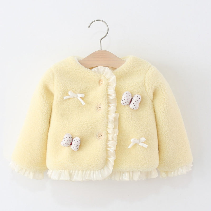 Girls Warm Winter Lace Bow Coat