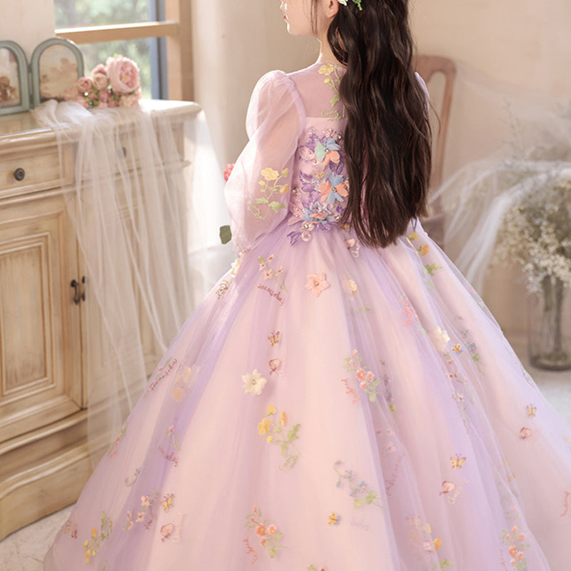 Elegant Baby Floral Mesh Flower Girl Dress for Toddler Girl Formal Dress