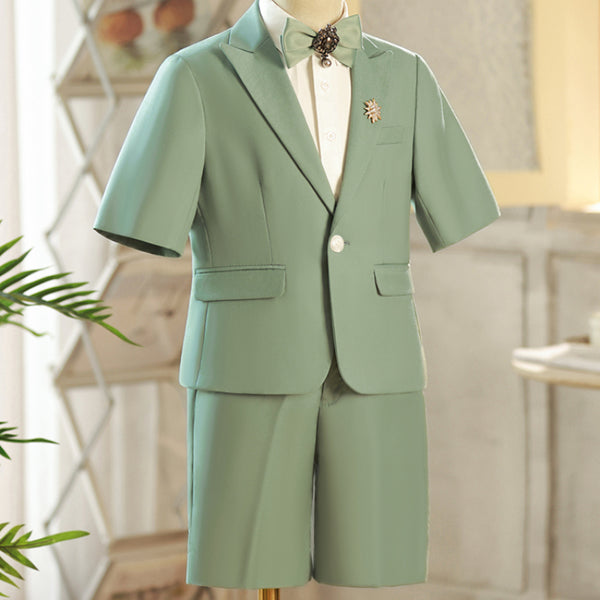 Boys Summer Gentleman Bow Tie Green British Suit Set