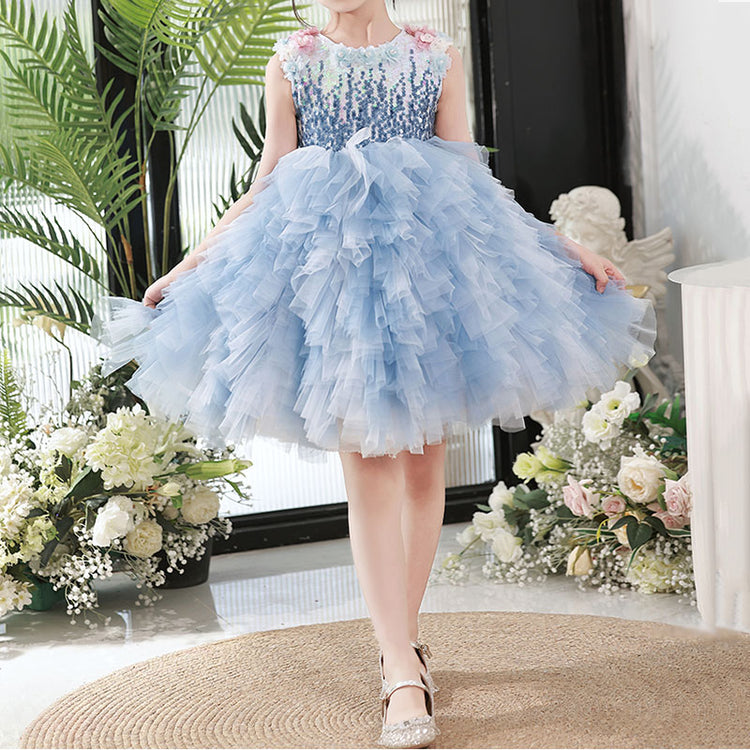 Flower Girl Wedding Birthday Party Sequins Puffy Princess Dress