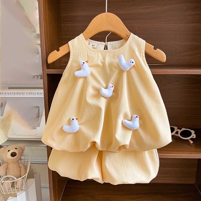 Cute Summer Girls Duck Dress Two-Piece Set