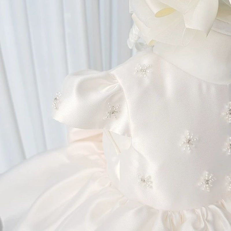 Elegant Baby Girl White Satin Puff Princess Dresses for Girls Flower Girl Dress