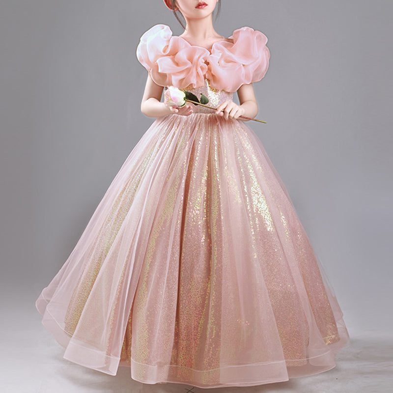 Elegant Pink Sequins Prom Dress Pageant Birthday Princess Dress