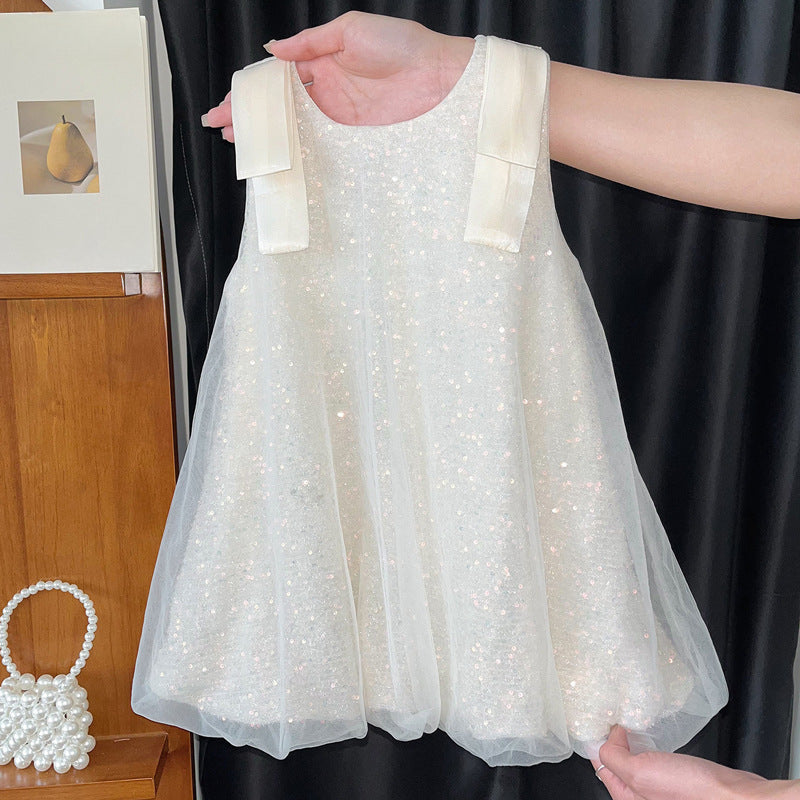 Summer New Girls Sleeveless Sequined Mesh Princess Dress