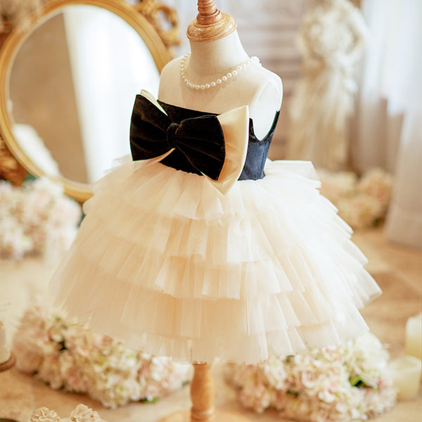 Elegant Baby Contrast Bow Formal Dresses Toddler Birthday Costume Princess Dress