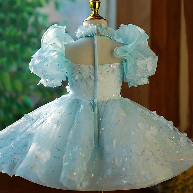 Baby Girl Dress Toddler Birthday Pageant Wedding Sequin Bow Fluffybow Puff Sleeves Dress