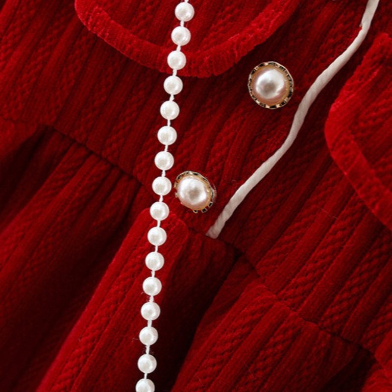 Girls' New Winter Wavy Placket New Year Dress