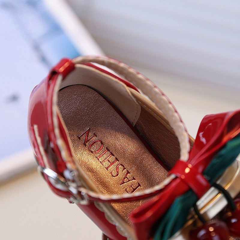 Girls' Chunky Heel Round Toe Bow Princess Shoes