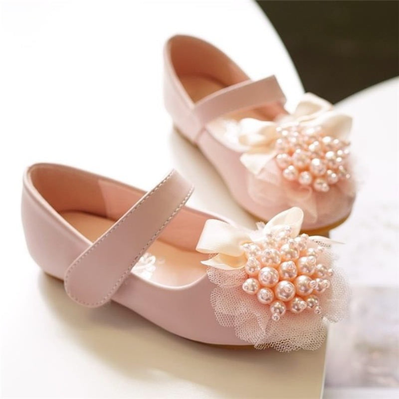 Girls' Pearl Flower Leather Princess Shoes