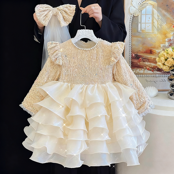 Girls Autumn Sequin Birthday Puff Princess Dress