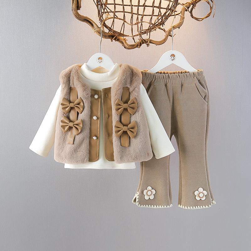 Sweet Girls' Three-piece Turtleneck Vest Suit