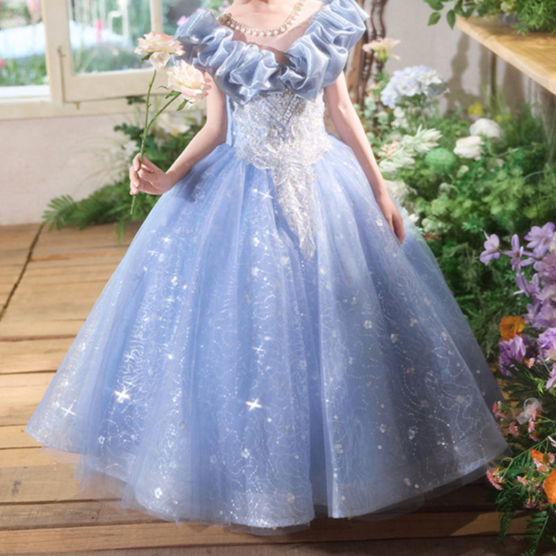 Girls Blue Dress Girls Birthday Princess Dress Children's Beauty Pageant Dress, Blue / 3-4 Years (110cm)
