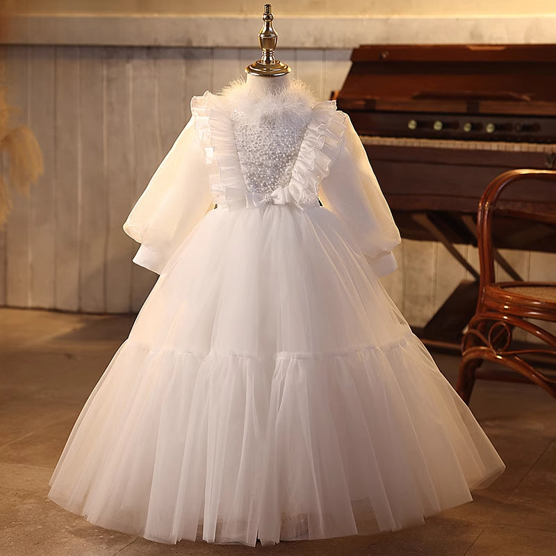 Children's White Birthday Ball Dress Flower Girl Wedding Princess Dress