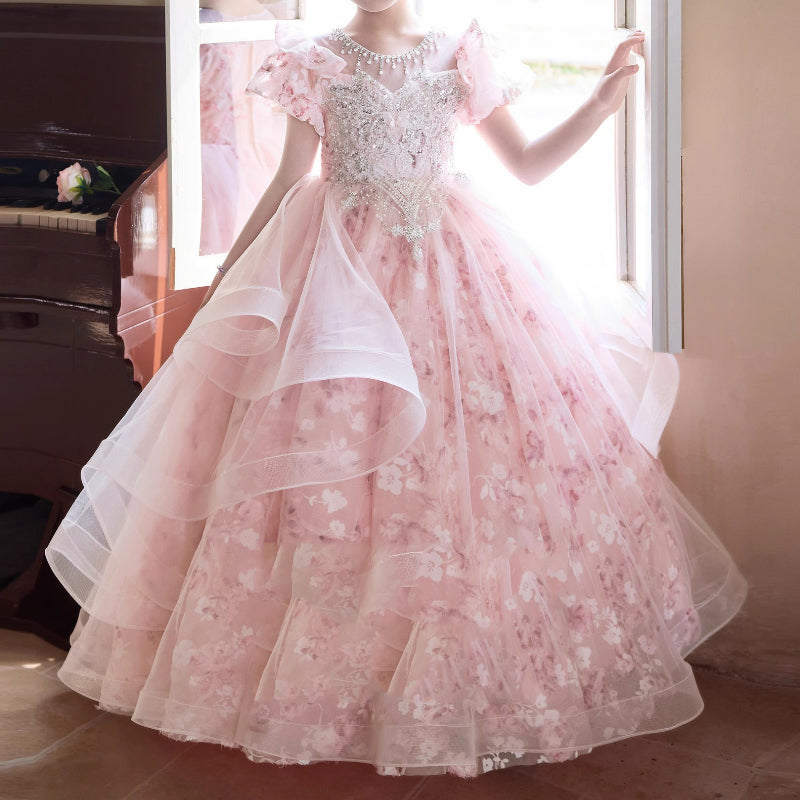pink pageant dress Sequin Mermaid Long Prom The Dress Outlet This shimmer jersey gown features a corset bodice with a bow and cascading ruffle detail Ava Presley 29521 Size 4