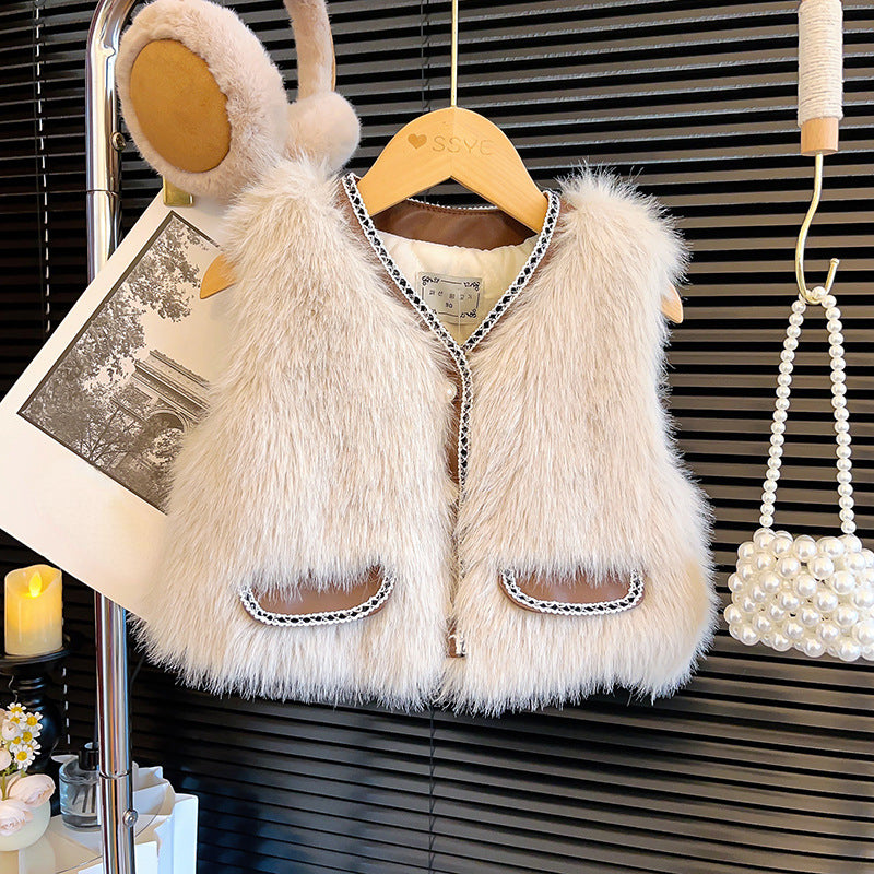 Cute Girls Gray Vertical Pocket Vest