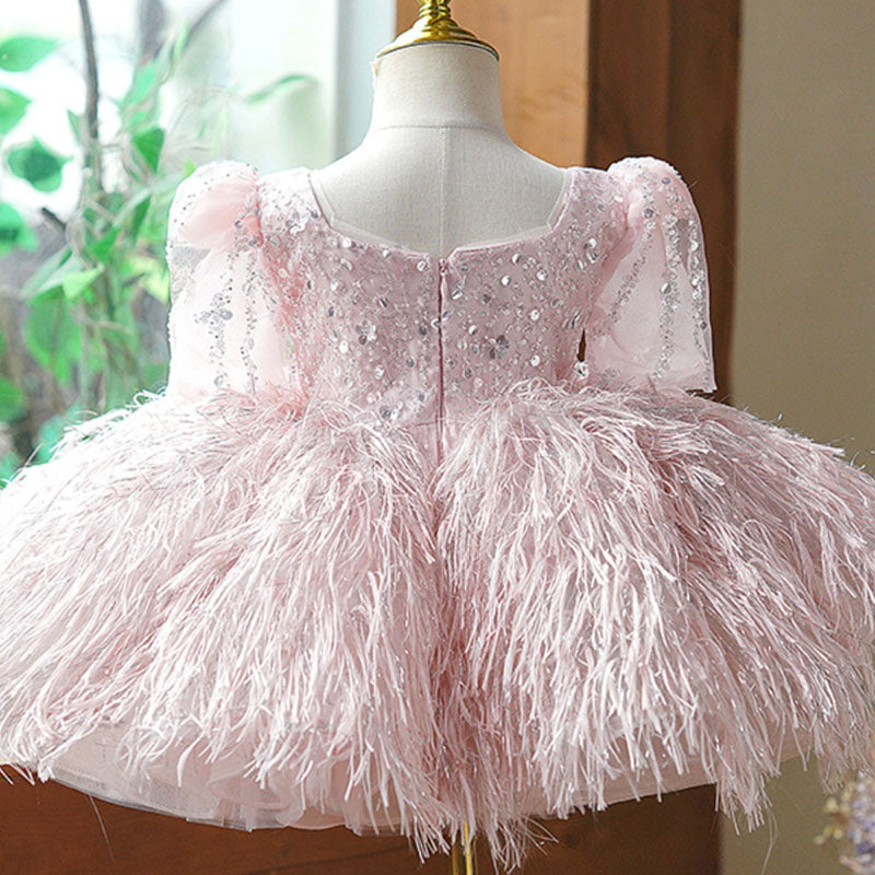 Toddler Ball Gowns Little Girl Pageant Communion Sequin Tassel Bright Silk Princess Dress
