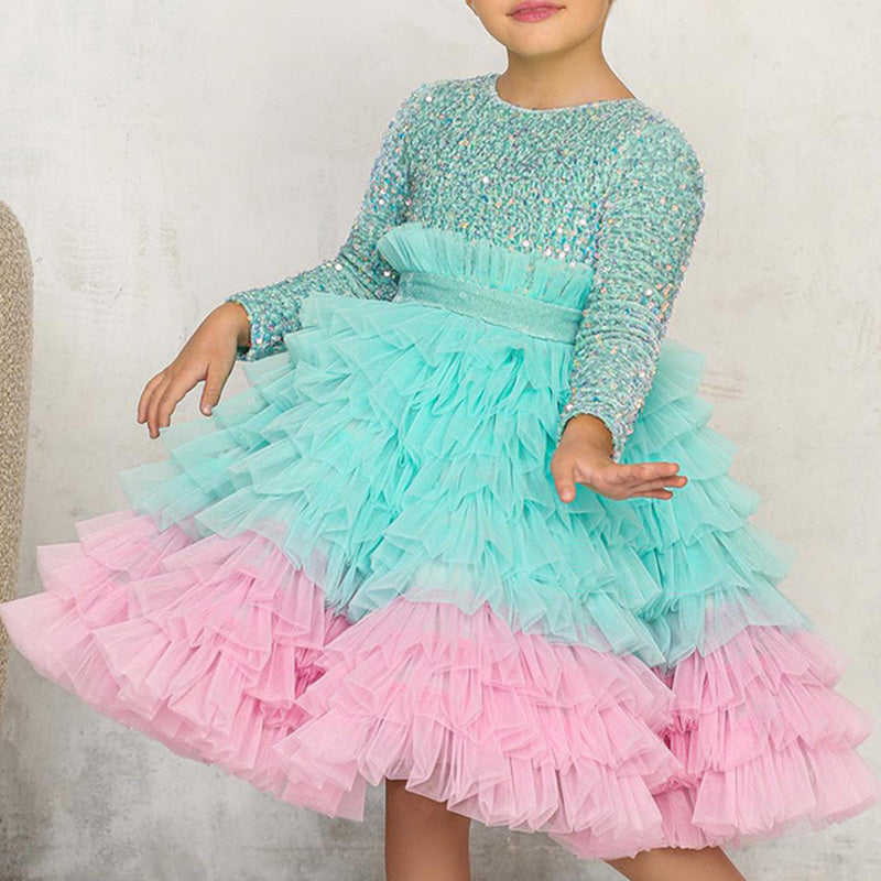 Elegant Toddler Long Sleeves Christmas Dress  Baby Girl Multicolor  Birthday Princess Dress