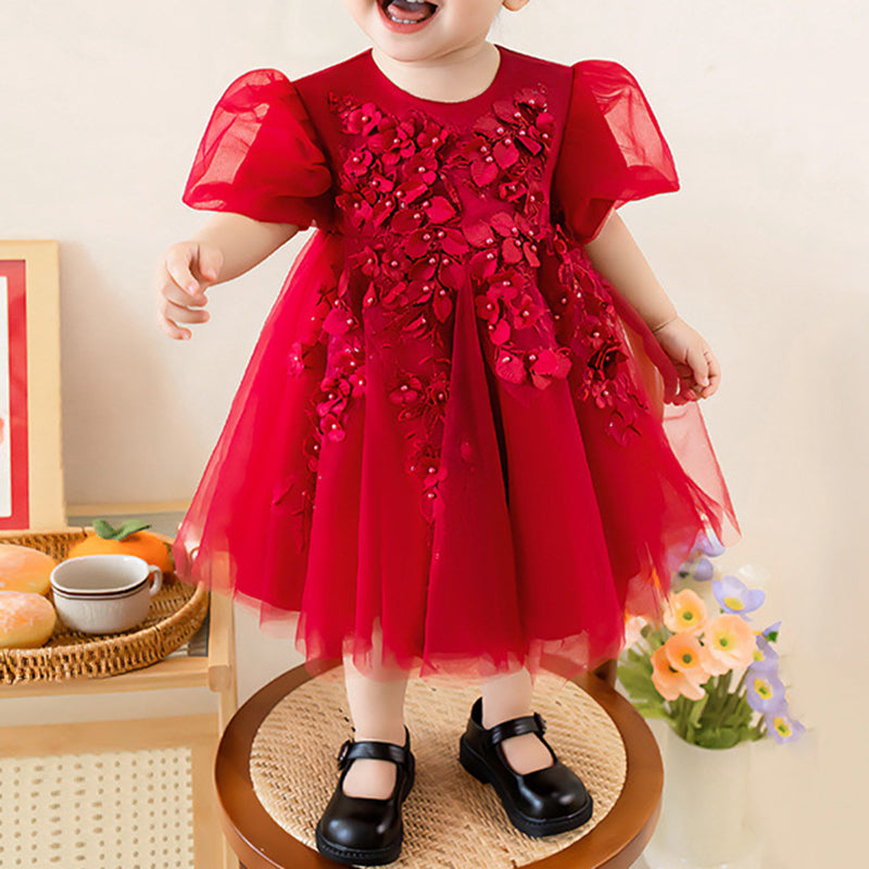 Cute Baby Girl Wine Red Dress Toddler Pageant Birthday Princess Dress