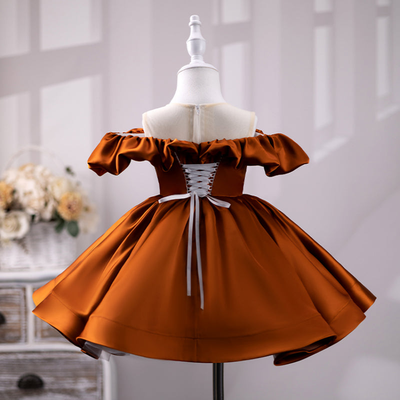 Elegant Baby Girls Cinnamon One Shoulder Bow Princess Dress Girls Pageant Dresses