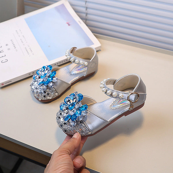 Girls Rhinestone Pearl Closed Toe Princess Shoes
