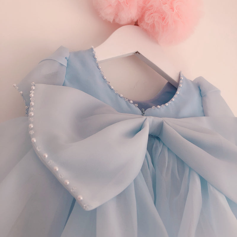 Cute Baby Girl Light Blue Bow Baby Romper