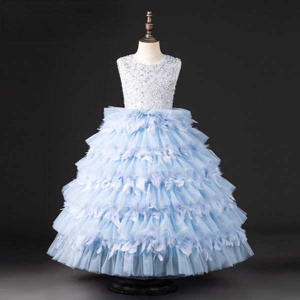 Girls Princess Blue Birthday Dress Toddler Prom Dress