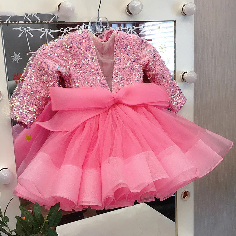 Elegant Baby Girl Sequins Christmas Dress Toddler Birthday Party Ball Gown