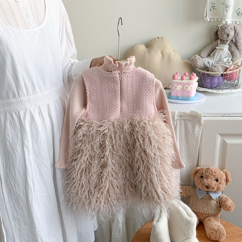 Girls Wool Bottoming Shirt Baby Girl Winter Vest Dress Two-piece Set