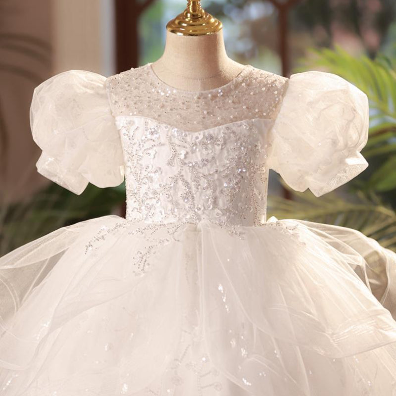 Baby Girl Wedding Piano Party Dress Beaded Sequined Princess Dress