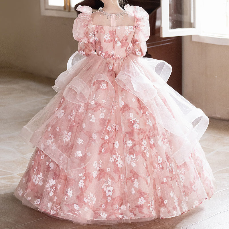 Pink Girls Birthday Dress Flower Girl Wedding Princess Dress Children's Prom Dress