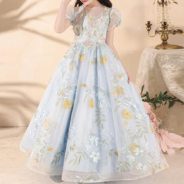Elegant Baby Girl Floral First Communion DressToddler Puff Sleeve Party Dresses