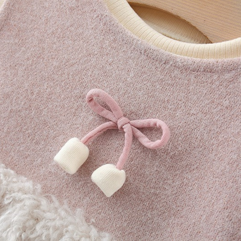Girls' Winter Fleece Top Fur Vest Dress Two-piece Set