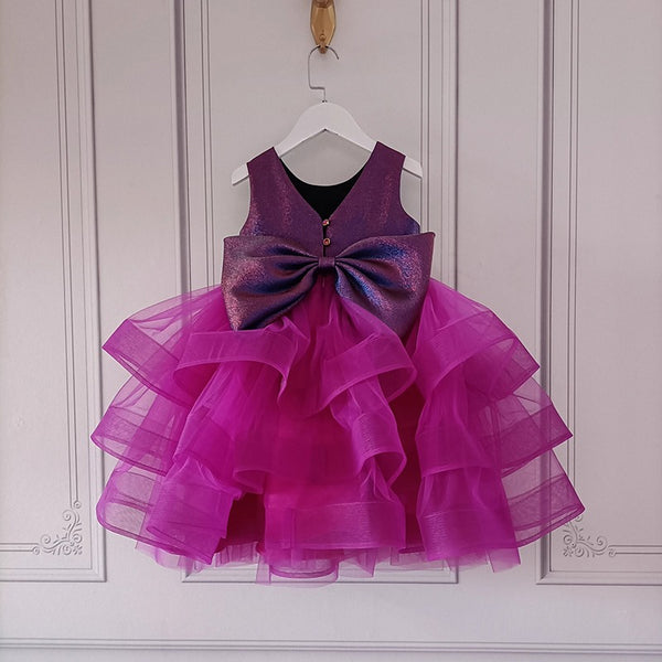 Children's Glitter Rose Red Backless Dress Princess Dress
