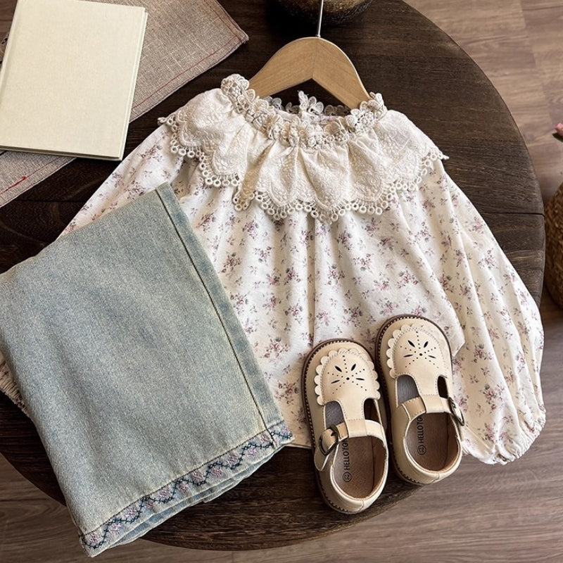 Baby Girls Autumn Floral Top and Pants Two-Piece Set