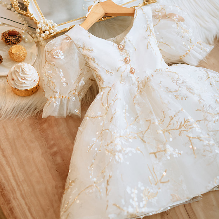Baby Girl White Fluffy Birthday Embroidery Princess Dress